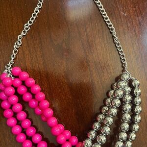 Pink and Silver Beaded Necklace